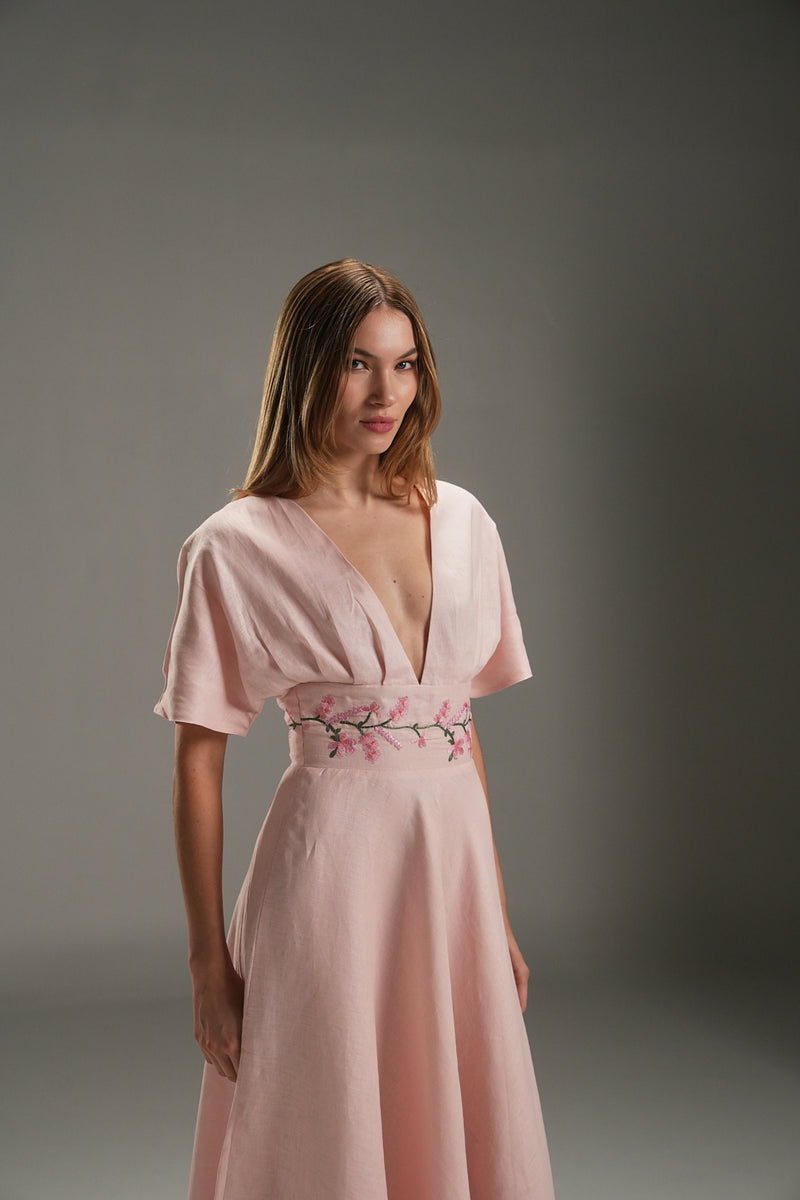 PINK LUCY LINEN LONG DRESS