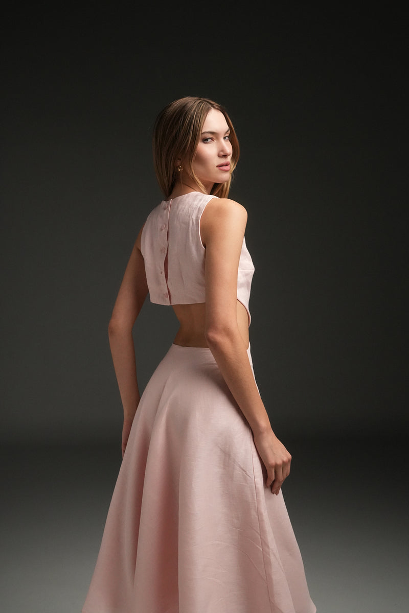PINK MARIA LINEN LONG DRESS