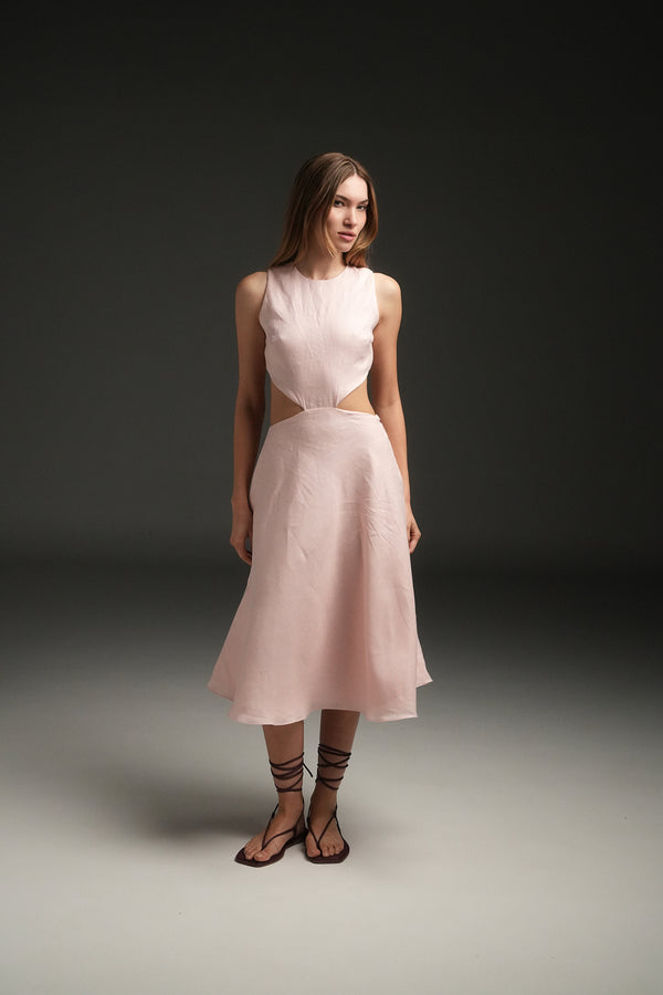 PINK MARIA LINEN LONG DRESS