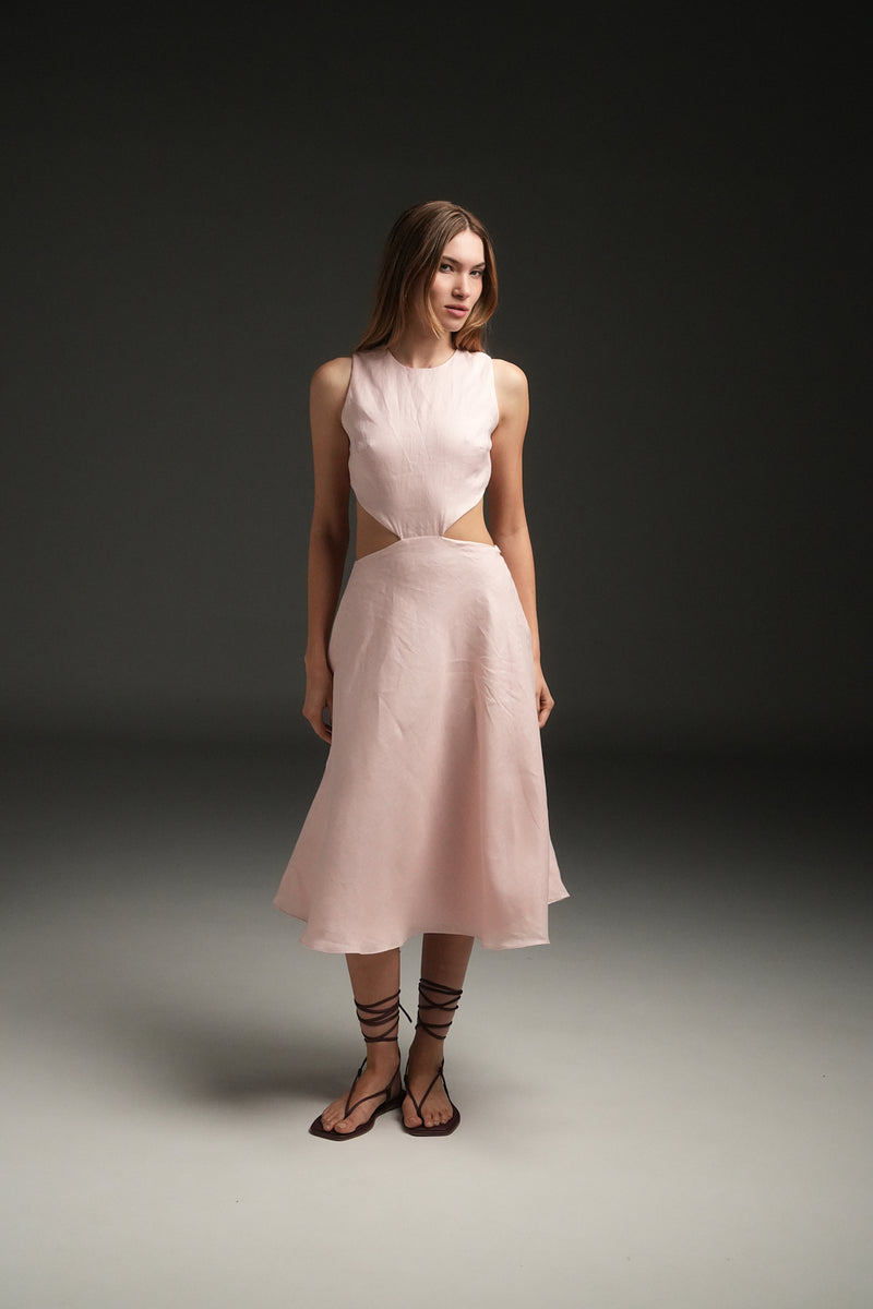 PINK MARIA LINEN LONG DRESS