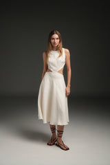 IVORY MARIA LINEN LONG DRESS