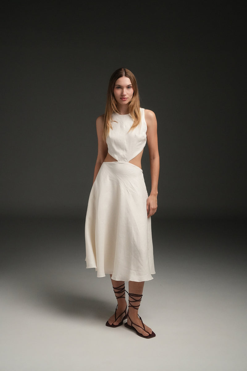 IVORY MARIA LINEN LONG DRESS