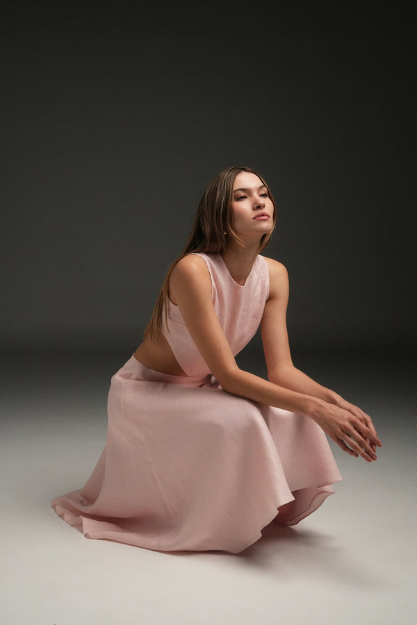 PINK MARIA LINEN LONG DRESS