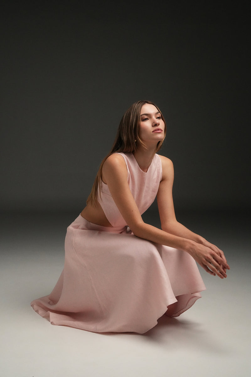 PINK MARIA LINEN LONG DRESS