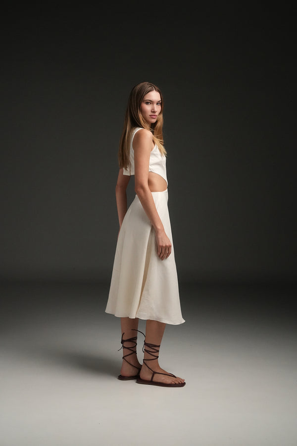 IVORY MARIA LINEN LONG DRESS