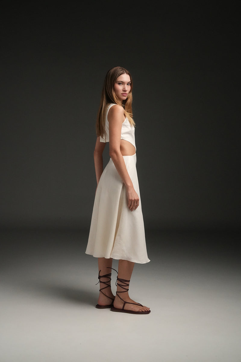 IVORY MARIA LINEN LONG DRESS