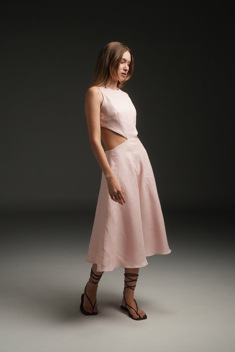 PINK MARIA LINEN LONG DRESS